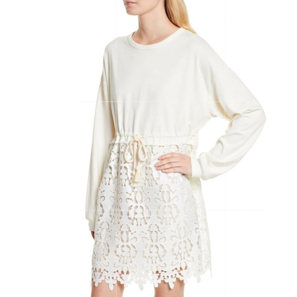 See By Chloe Cotton Jersey Guipure Lace Bottom Dress Loose Fit women size M NWT - Picture 5 of 10